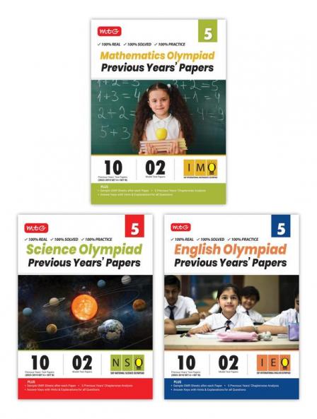 MTG IMO-NSO-IEO Class-5 Olympiad Previous Years Papers (2023-2019 Set A & B) Mathematics Science & English (Set of 3 Books) | Mock Test Papers with Sample OMR Sheet For 2024-25 Exam