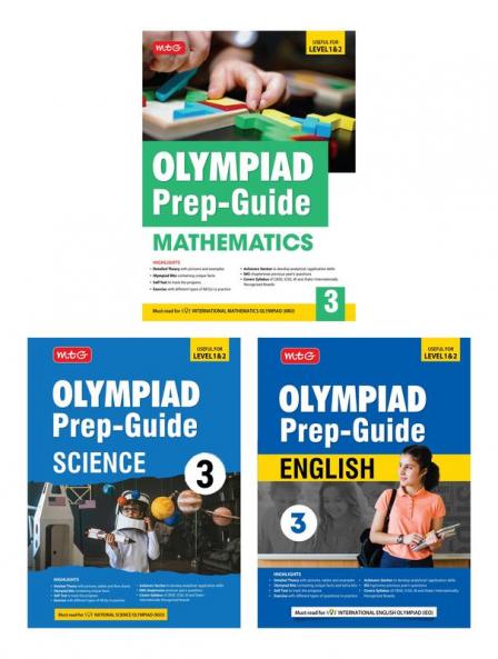 MTG Olympiad Prep-Guide Class-3 Mathematics Science & English (Set of 3 Books) - Detailed Theory Self Test with IMO-NSO-IEO Chapterwise Previous Year Question Paper For SOF 2024-25 Exam