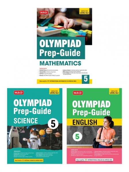 MTG Olympiad Prep-Guide Class-5 Mathematics Science & English (Set of 3 Books) - Detailed Theory Self Test with IMO-NSO-IEO Chapterwise Previous Year Question Paper For SOF 2024-25 Exam