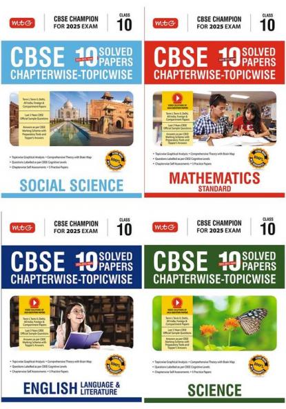 MTG CBSE 10 Years (2024-2015) Chapterwise Topicwise Solved Papers With Question Bank Class 10 Science Mathematics English & Social-Science (Set of 4 Books) - CBSE Champion For 2025 Exam | Video Solution of PYQs