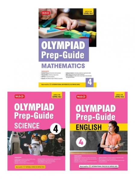 MTG Olympiad Prep-Guide Class-4 Mathematics Science & English (Set of 3 Books) - Detailed Theory Self Test with IMO-NSO-IEO Chapterwise Previous Year Question Paper For SOF 2024-25 Exam