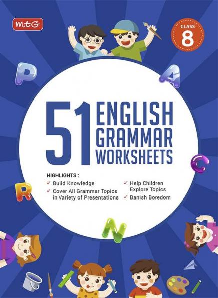 MTG 51 English Grammar Worksheets Class 8 – Grammar Work books to practice English concepts in interactive way (Based on CBSE/NCERT)