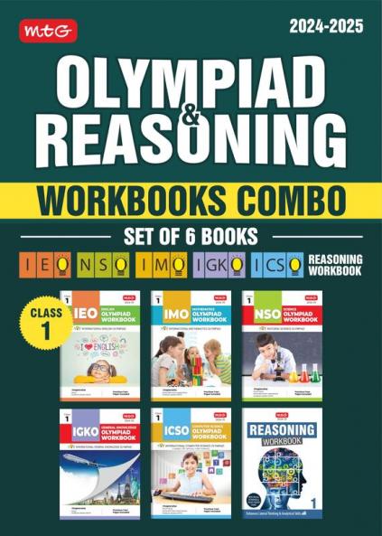 MTG NSO-IMO-IEO-ICSO-IGKO Olympiad Workbook and Reasoning Book Combo Class 1 (Set of 6 Books) | MCQs Previous Years Solved Paper & Achievers Section - SOF Olympiad Preparation Books For 2024-25 Exam