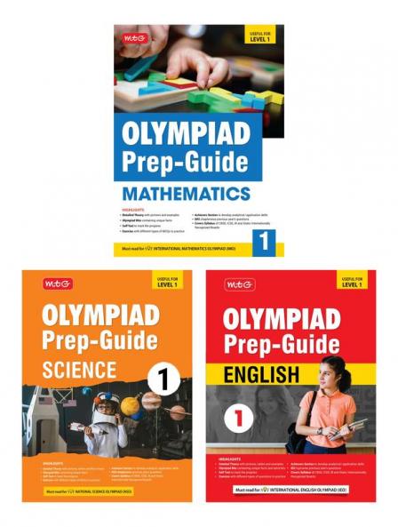 MTG Olympiad Prep-Guide Class-1 Mathematics Science & English (Set of 3 Books) - Detailed Theory Self Test with IMO-NSO-IEO Chapterwise Previous Year Question Paper For SOF 2024-25 Exam