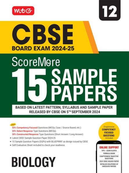MTG CBSE Class 12 ScoreMore 15 Sample Papers Biology Book For 2025 Board Exam | Detailed Solutions of Each Chapter | Based on Latest CBSE Pattern & Syllabus