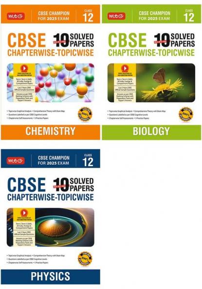 MTG CBSE 10 Years (2024-2015) Chapterwise Topicwise Solved Papers With Question Bank Class 12 Physics Chemistry Biology (Set of 3 Books) - CBSE Champion For 2025 Exam | Video Solution of PYQs