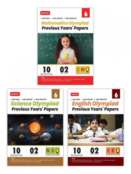 MTG IMO-NSO-IEO Class-6 Olympiad Previous Years Papers (2023-2019 Set A & B) Mathematics Science & English (Set of 3 Books) | Mock Test Papers with Sample OMR Sheet For 2024-25 Exam