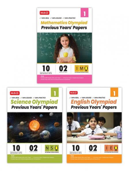 MTG IMO-NSO-IEO Class-1 Olympiad Previous Years Papers (2023-2019 Set A & B) Mathematics Science & English (Set of 3 Books) | Mock Test Papers with Sample OMR Sheet For 2024-25 Exam