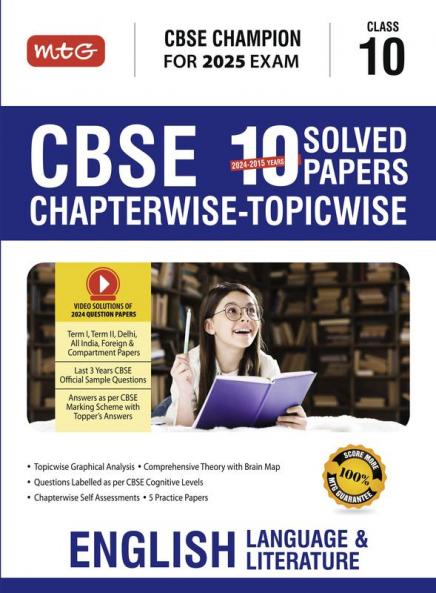 MTG CBSE 10 Years Chapterwise Topicwise Solved Papers Class 10 English Language & Literature Book - CBSE Champion For 2024 Exam� | CBSE Question Bank With Sample Papers (Based on Latest Pattern)