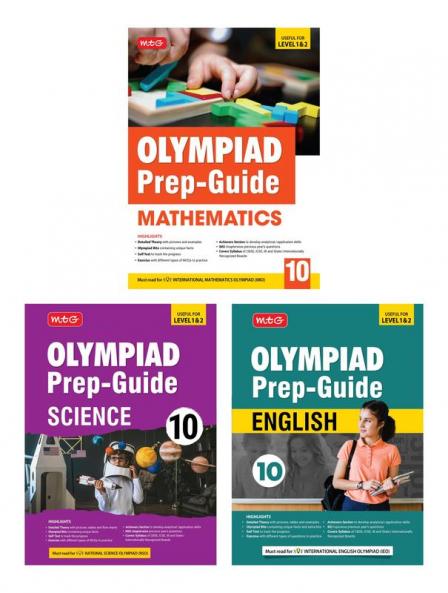 MTG Olympiad Prep-Guide Class-10 Mathematics Science & English (Set of 3 Books) - Detailed Theory Self Test with IMO-NSO-IEO Chapterwise Previous Year Question Paper For SOF 2024-25 Exam