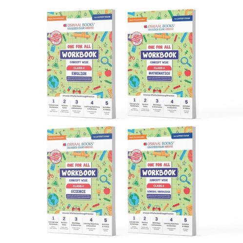 Oswaal One For All Workbook Concept Wise Class-4 English Math Science & General Knowledge (Set Of 4 Books) (For Latest Exam)