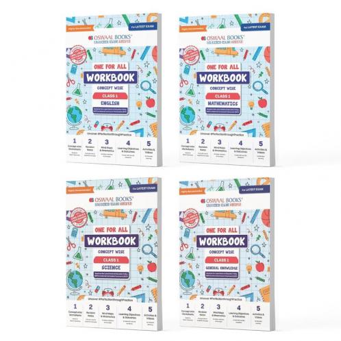 Oswaal One For All Workbook Concept Wise Class-1 English Math Science & General Knowledge (Set Of 4 Books) (For Latest Exam)