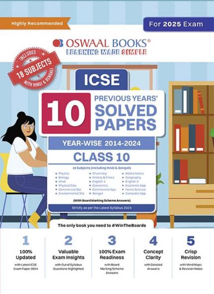 Oswaal ICSE 10 Previous Years' Solved Papers Class 10 |(18 Subjects including Hindi & Bengali) (2025 Exams)