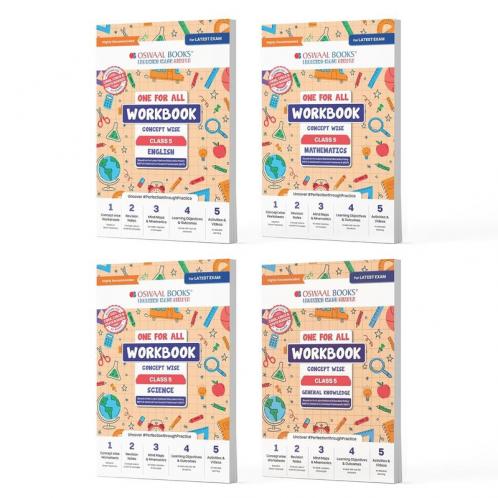 Oswaal One For All Workbook Concept Wise Class-5 English Math Science & General Knowledge (Set Of 4 Books) (For Latest Exam)