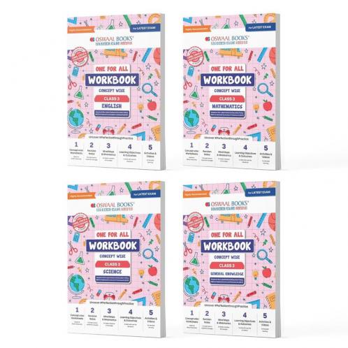 Oswaal One For All Workbook Concept Wise Class-3 English Math Science & General Knowledge (Set Of 4 Books) (For Latest Exam)