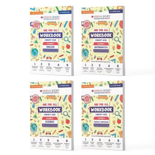 Oswaal One For All Workbook Concept Wise Class-2 English Math Science & General Knowledge (Set Of 4 Books) (For Latest Exam)