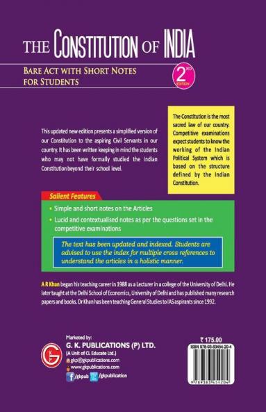 The Constitution of India Bare Act with Short Notes for Students 2ed