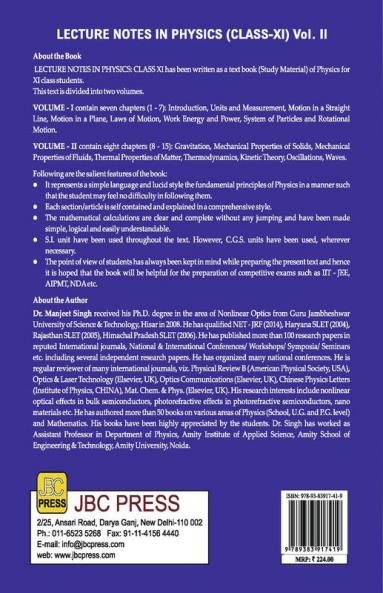 Lecture Notes in PHYSICS Class (XI) Vol-II