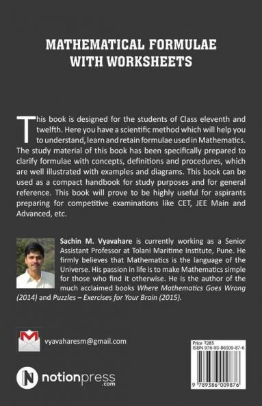 Mathematical Formulae with Worksheets : An Essential Guide for XI and XII Standard Students