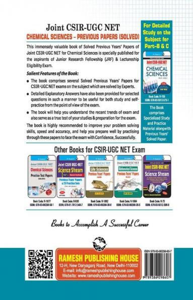 Joint CSIR-UGC NET/JRF : Chemical Sciences – Previous Years' Papers (With Answers)