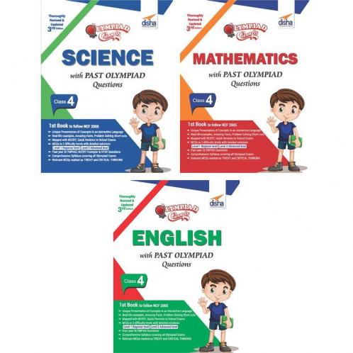 Olympiad Champs Science Mathematics English Class 4 with Past Questions (Set of 3 Books)