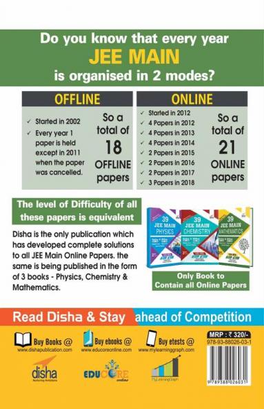 39 JEE Main Mathematics Online (2018-2012) & Offline (2018-2002) Chapter-wise + Topic-wise Solved Papers 2nd Edition