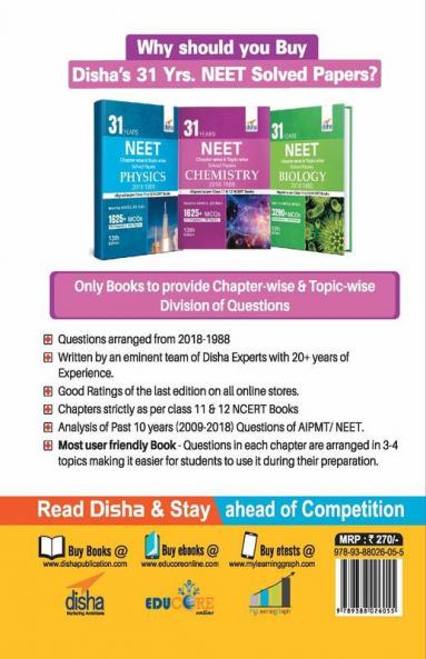 31 Years NEET Chapter-wise & Topic-wise Solved Papers CHEMISTRY (2018 - 1988) 13th Edition