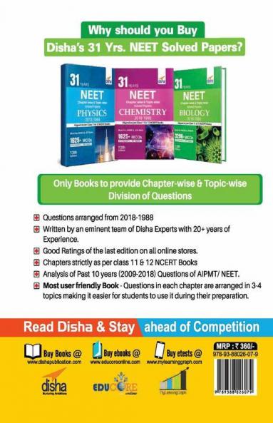 31 Years NEET Chapter-wise & Topic-wise Solved Papers BIOLOGY (2018 - 1988) 13th Edition
