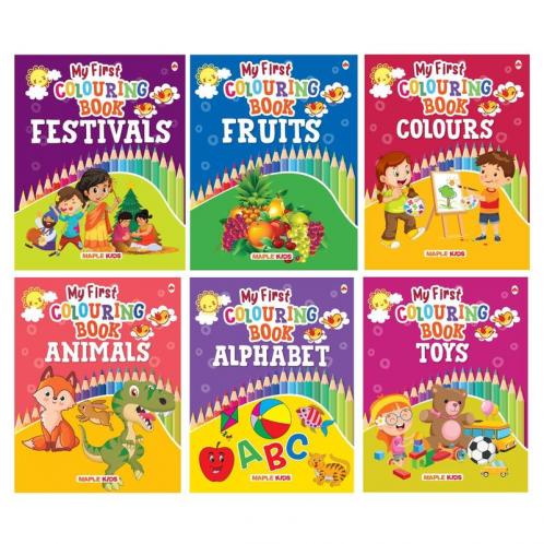 Colouring Books for Kids (Set of 6 Books) - Gift to children for painting drawing and colouring - Vegetables Fruits Colour