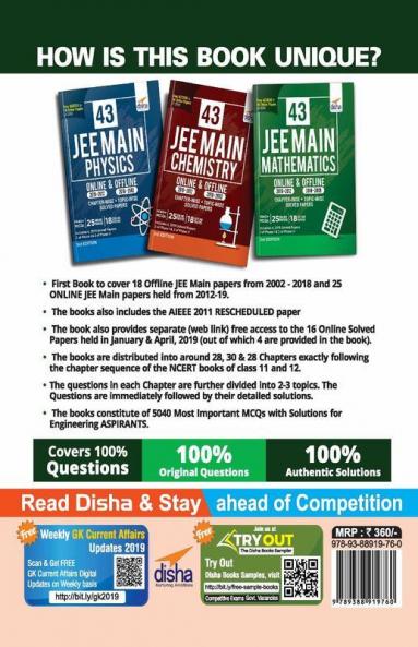 43 JEE Main Mathematics Online (2019-2012) & Offline (2018-2002) Chapter-wise + Topic-wise Solved Papers 3rd Edition