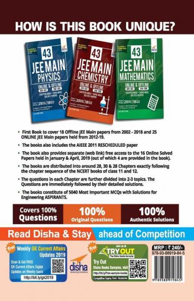 43 JEE Main Chemistry Online (2019-2012) & Offline (2018-2002) Chapter-wise + Topic-wise Solved Papers 3rd Edition