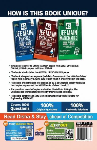 43 JEE Main Physics Online (2019-2012) & Offline (2018-2002) Chapter-wise + Topic-wise Solved Papers 3rd Edition