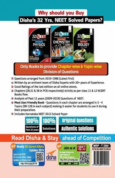 32 Years NEET Chapter-wise & Topic-wise Solved Papers CHEMISTRY (2019 - 1988) 14th Edition