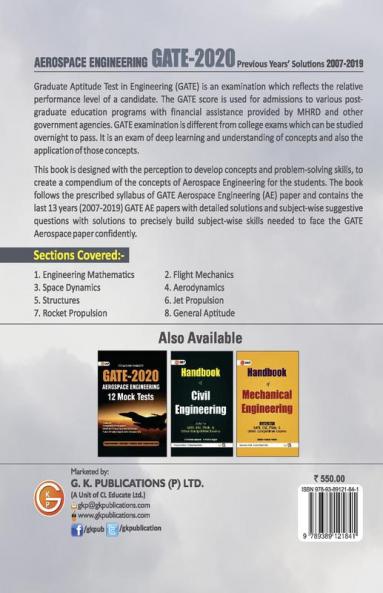 GATE 2020 - Aerospace Engineering - 13 Years' Section-wise Solved Paper 2007-19