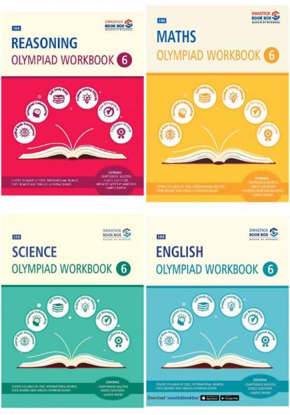 SBB Reasoning Maths Science and English Olympiad Workbook Combo  - Class 6