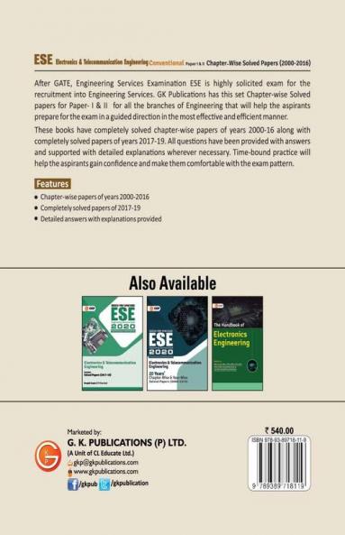 UPSC ESE 2020 Electronics & Telecommunication Engineering - Conventional Paper I & II - Chapter Wise & Year Wise Solved Papers 2000-2018