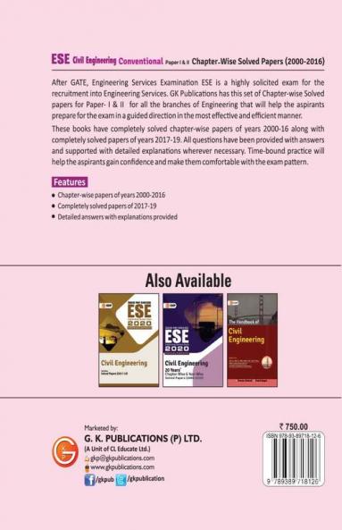 UPSC ESE 2019 : Civil Engineering - Conventional Paper I & II - Chapter Wise Solved Papers 2000-2016  (Include Solved Paper 2017 to 2019)