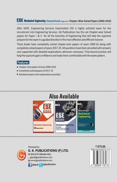 UPSC ESE 2020 Mechanical Engineering -Conventional Paper I & II - Chapter Wise & Year Wise Solved Papers 2000-2016 (Include Solved Paper 2017 to 2019)