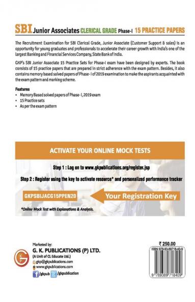 SBI 2020 : Clerical Grade Ph I Junior Associates - 15 Practice Sets
