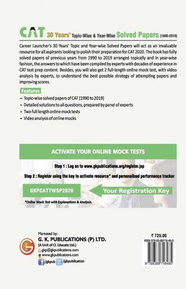 CAT 2020 : 30 Years' Topic-wise & Year-wise Solved Papers 1990-2019