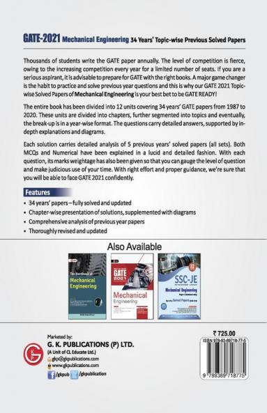 GATE 2021 - Topic-wise Previous Solved Papers - 34 Years' Solved Papers- Mechanical Engineering