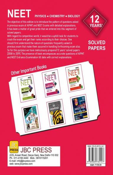 “MODEL SOLVED PAPERS”:—NEET 12 YEARS (2008 TO 2019)- Physics|Chemistry|Biology