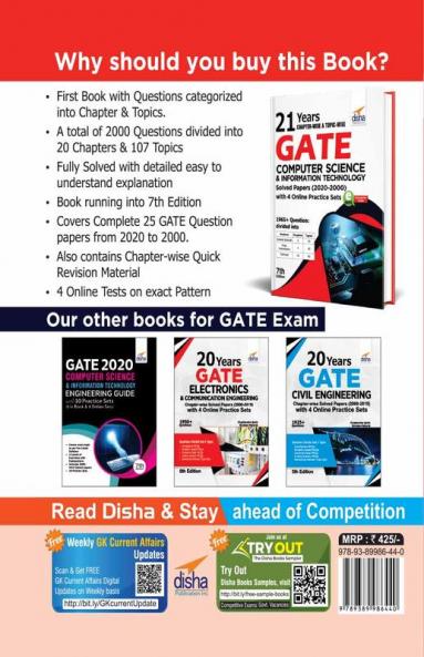 21 years Chapter-wise & Topic-wise GATE Computer Science & Information Technology Solved Papers (2020 - 2000) with 4 Online Practice Sets 7th Edition