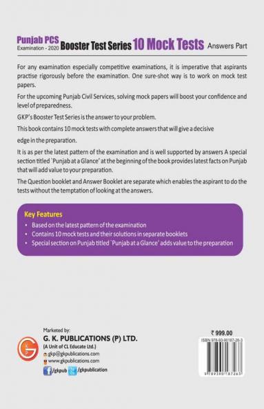 Booster Test Series - Punjab PCS Paper I & II - 10 Mock Tests (Questions Answers & Explanations)