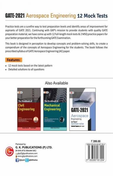 GATE 2021 - Aerospace Engineering - 12 Mock Tests  (2 MSQ Practice Papers added)