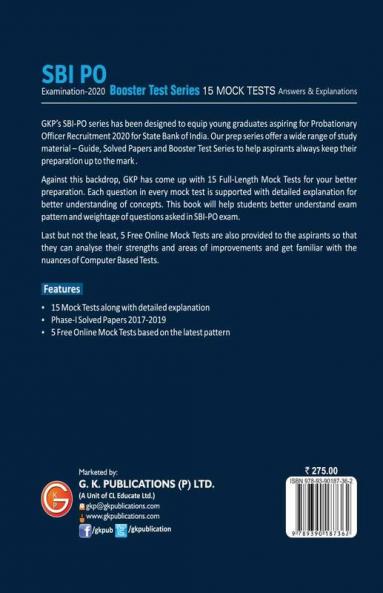 SBI 2020 : Probationary Officers' Phase I - Booster Test Series - 15 Mock Tests (Questions Answers & Explanations)
