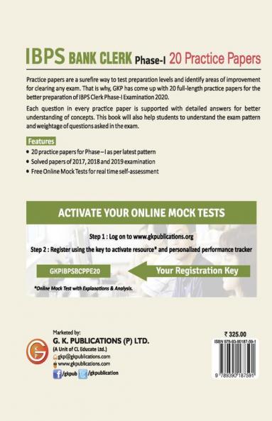IBPS Bank Clerk 2020-21 : 20 Practice Papers (Phase I)