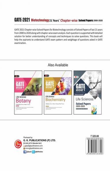 GATE 2021 Biotechnology 21 Years Chapter wise Solved Papers (2000-2020)