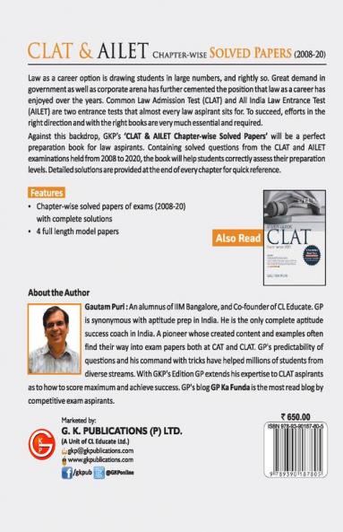 CLAT & AILET 2021 Chapter Wise Solved Papers 2008-2020 by Gautam Puri