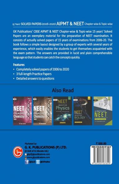AIPMT NEET 2021 Chapter-wise and Topic-wise 15 Years Solved Papers (2006-2020)